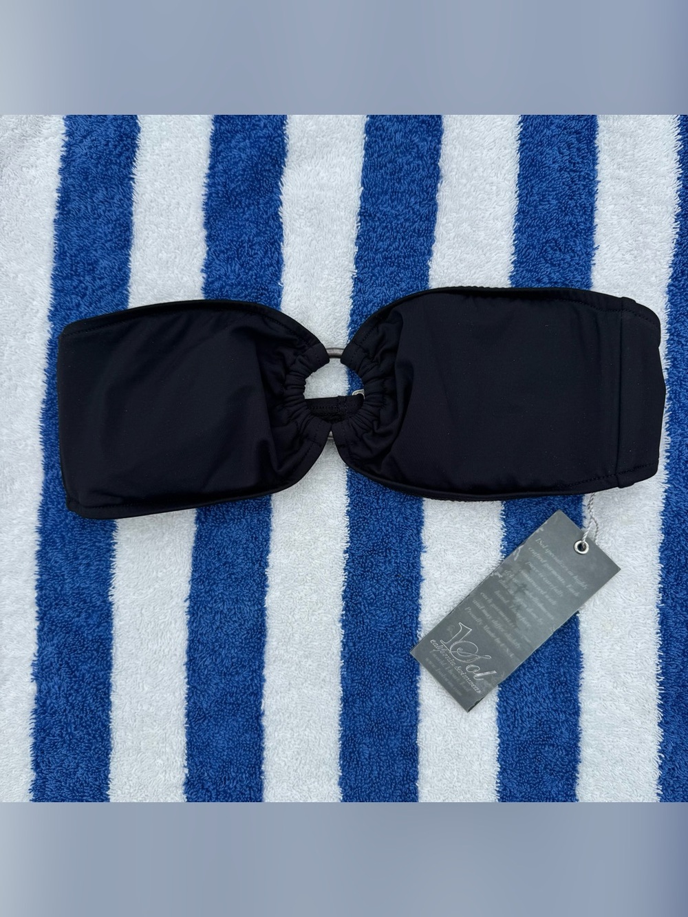Black Bandeau Swim Top with Center Ring —